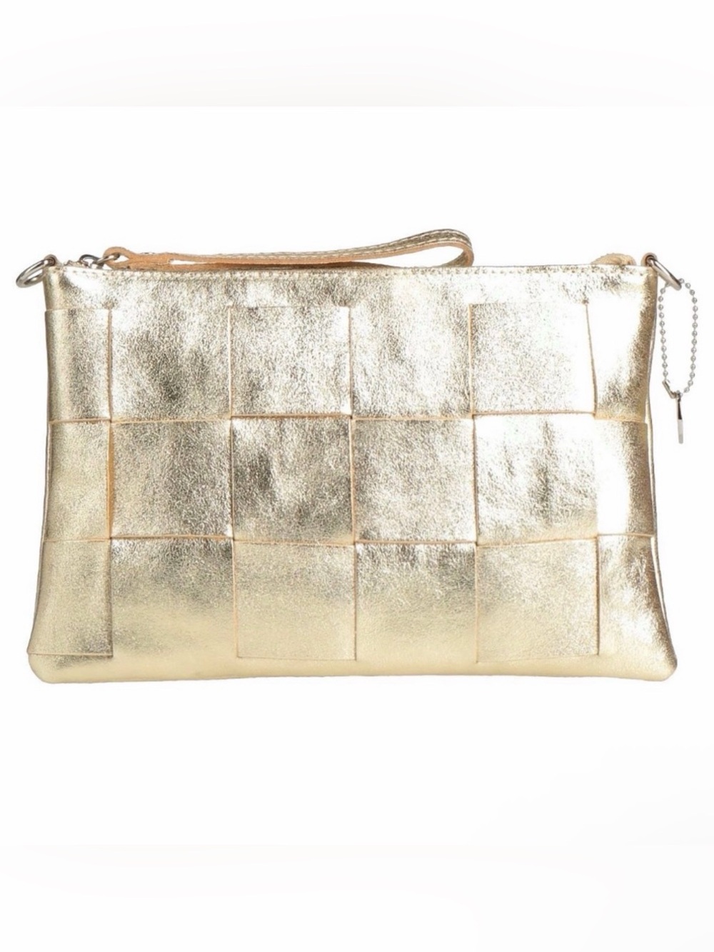 LAURA Di MAGGIO Gold Woven Soft Leather Shoulder Handbag Made in Italy